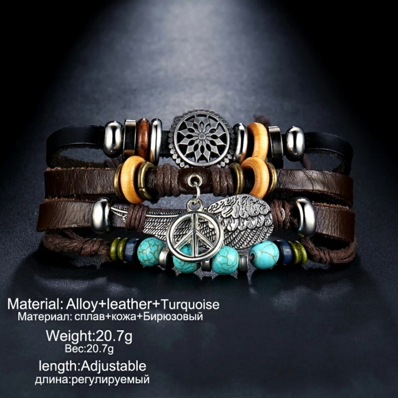 Set of 5 Trendy unisex leather bracelets - Picture 7 of 16